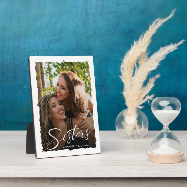 Sisters Script Modern Photo Plaque (Side)