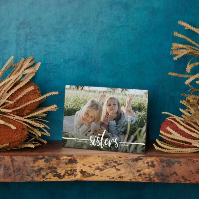Sisters Script Modern Photo Plaque (Side)