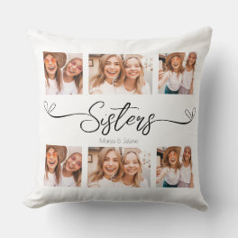 Sisters Script Photo Collage Gift For Sisters Throw Pillow