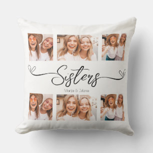 Sisters Script Photo Collage Gift For Sisters Throw Pillow