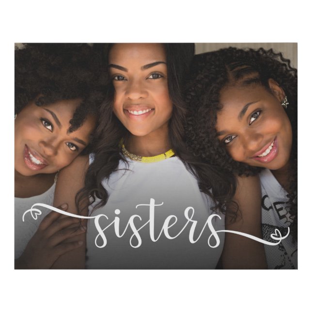 Sisters Script Photo Faux Canvas Print (Front)