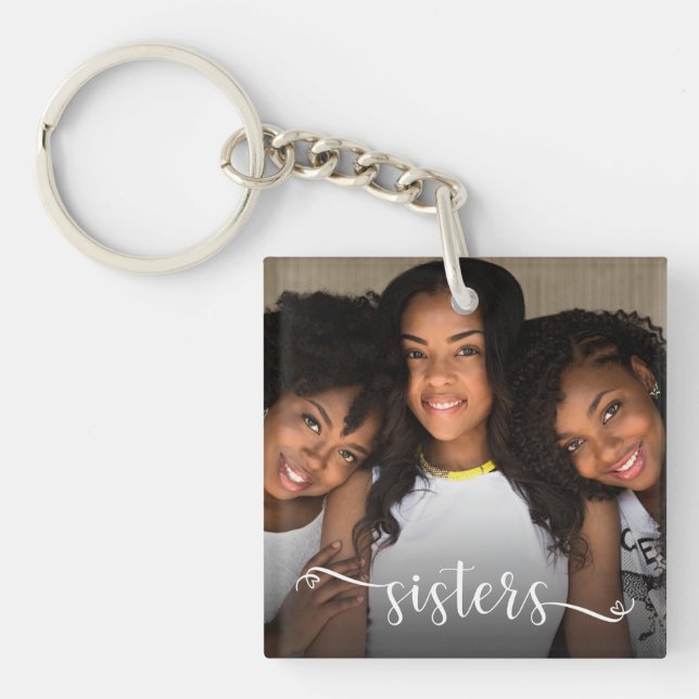 Sisters Script Photo Keychain (Front)