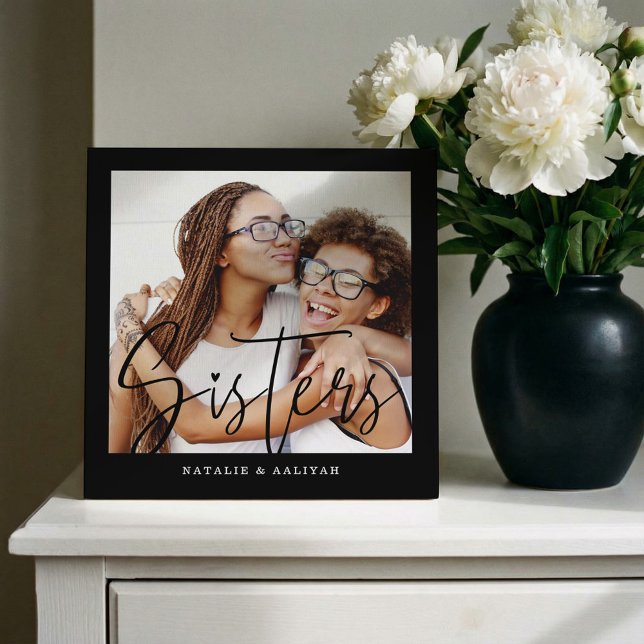 Sisters Script Typographic Overlay Family Memories Faux Canvas Print (Sisters Script Typographic Overlay Family Memories Faux Canvas Print)