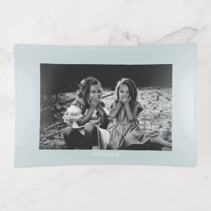 Sisters Simple Modern Light Blue Customized Photo Trinket Tray