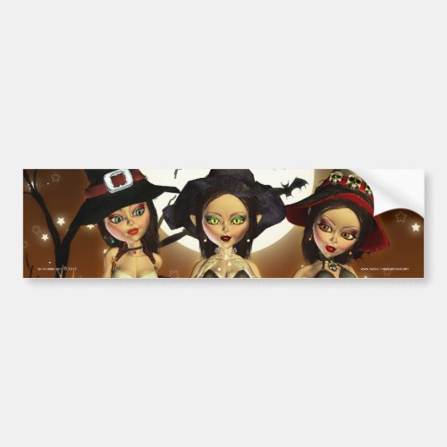 Sisters Three Witch Art Magical Bumper Sticker