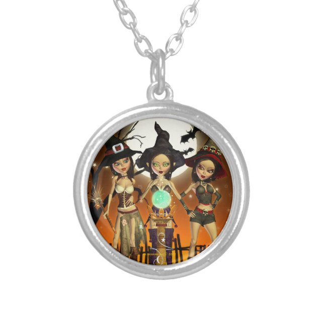 Sisters Three Witch Round Pendant Necklace (Front)