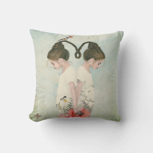 Sisters, twins, meadows, fine art, throw pillow