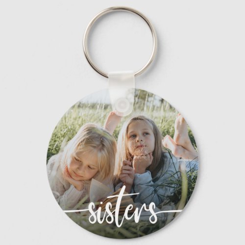 Sisters Typography Photo Keychain