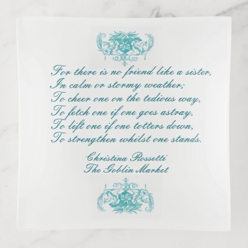 Sisters Vintage Poem by C Rosetti in blue ink Trinket Tray