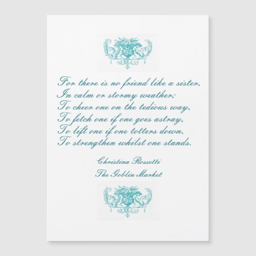 Sisters Vintage Poem by Rosetti in Blue Ink