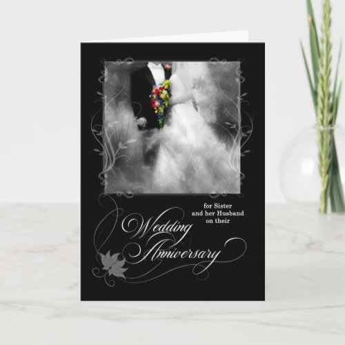 Sisters Wedding Anniversary Black and White Card