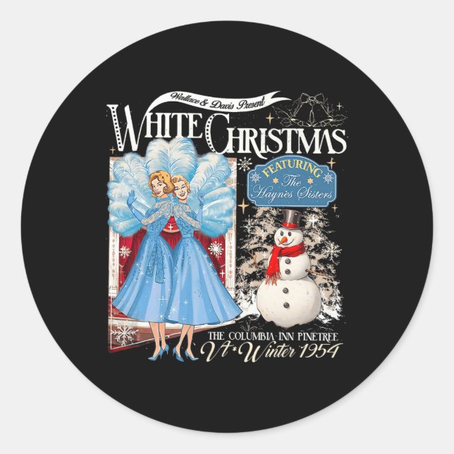 Sisters White Christmas Movie 1954 Pajamas Holiday Classic Round Sticker (Front)
