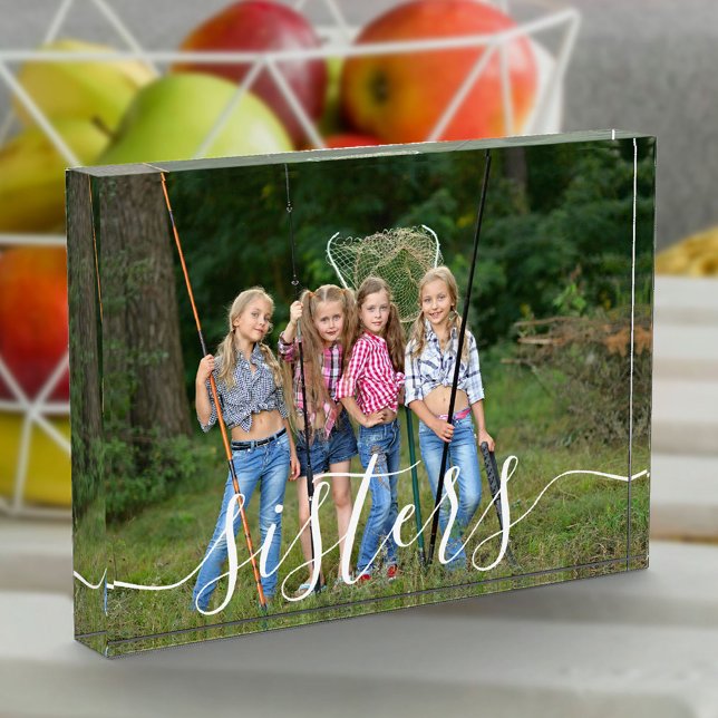 Sisters White Script Overlay Custom Photo Block (Creator Uploaded)