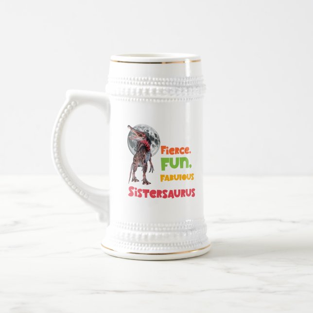 Sistersaurus Matching Sisters Dino Squad Design Beer Stein (Left)