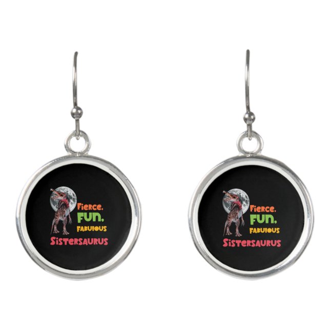 Sistersaurus Matching Sisters Dino Squad Design Earrings (Front)