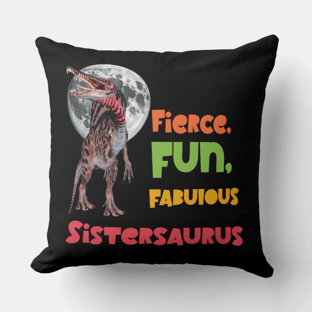 Sistersaurus Matching Sisters Dino Squad Design Throw Pillow (Front)