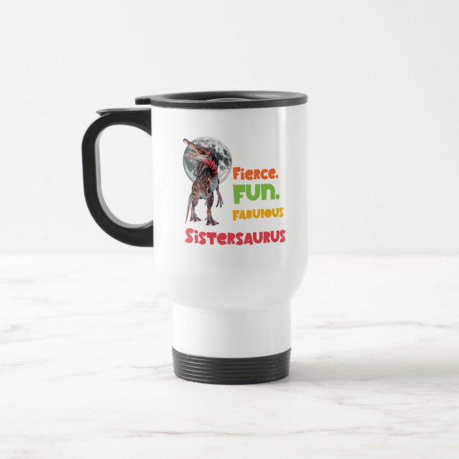 Sistersaurus Matching Sisters Dino Squad Design Travel Mug (Left)