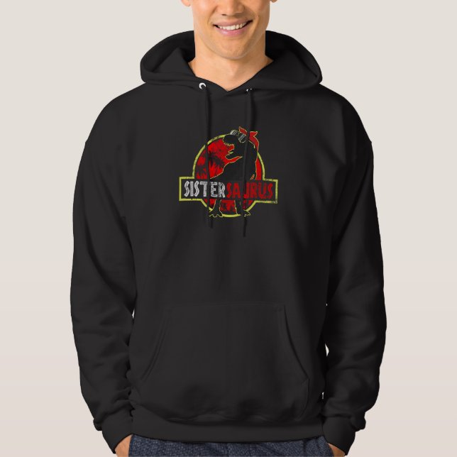 Sistersaurus Sister Saurus Rex Dinosaur Family Mat Hoodie (Front)