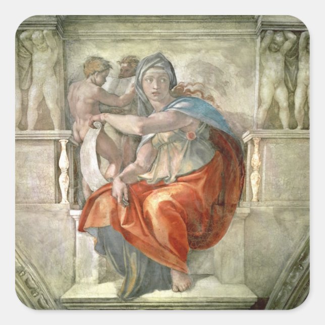 Sistine Chapel Ceiling: Delphic Sibyl Square Sticker (Front)