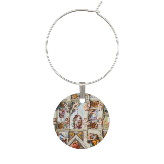 Sistine Chapel Michelangelo - Vatican, Rome, Italy Wine Charm (Front)