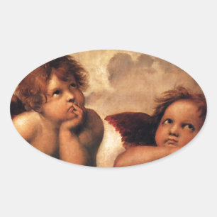 Sistine Madonna 2 Angels by Raphael Oval Sticker