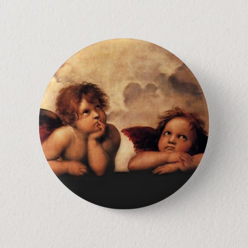 Sistine Madonna 2 Angels by Raphael Pinback Button