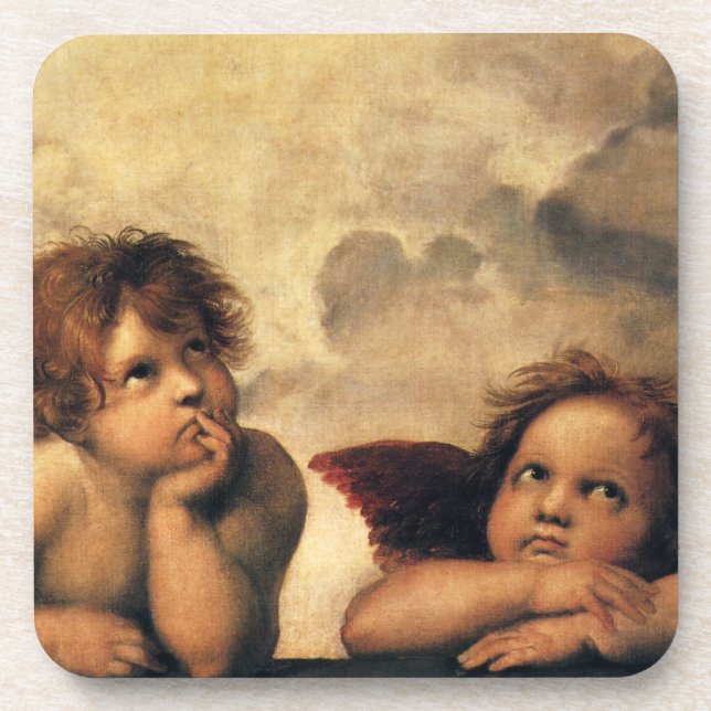 Sistine Madonna Angels by Raphael Sanzio Beverage Coaster (Front)