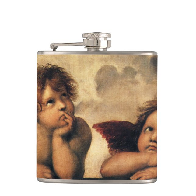 Sistine Madonna Angels by Raphael Sanzio Hip Flask (Front)