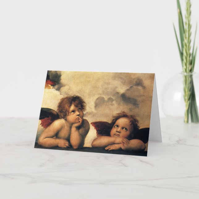 Sistine Madonna Angels by Raphael Sanzio Holiday Card (Front)