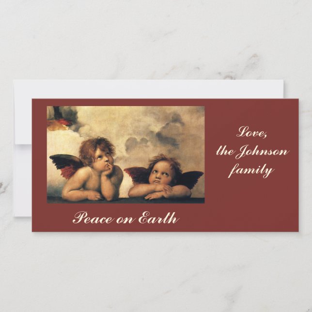 Sistine Madonna Angels by Raphael Sanzio Holiday Card (Front)