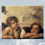 Sistine Madonna Angels by Raphael Sanzio Jigsaw Puzzle<br><div class="desc">Sistine Madonna (detail) (c. 1512-1514). Artist: Raphael Sanzio (1483-1520) or simply Raphael or Raffaello. Sistine Madonna (detail) is a vintage Renaissance fine art religious portrait painting featuring two angels looking upwards towards the clouds and the heavens.</div>