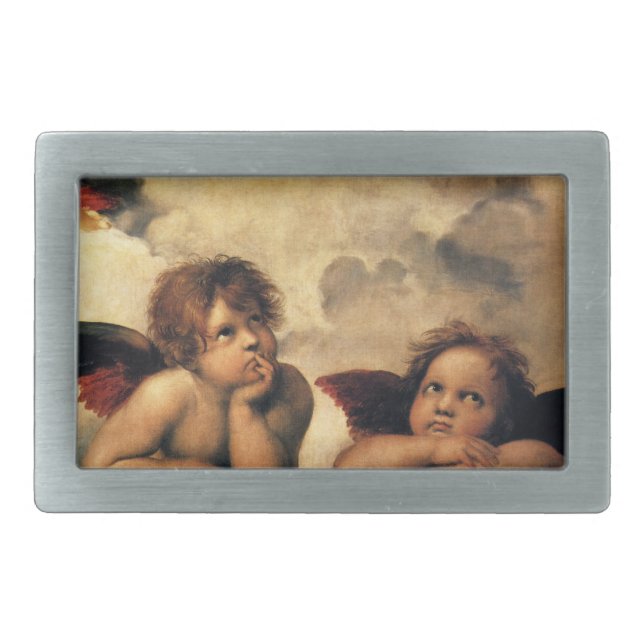 Sistine Madonna Angels by Raphael Sanzio Rectangular Belt Buckle (Front)