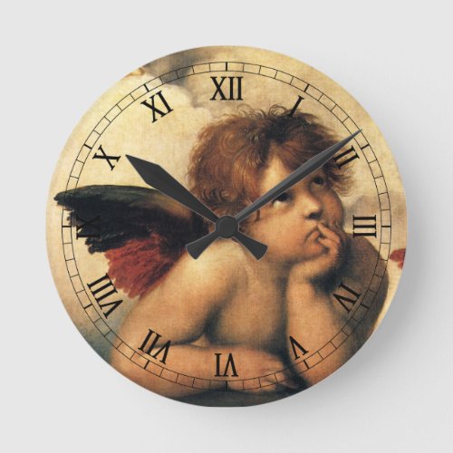 Sistine Madonna Angels by Raphael Sanzio Round Clock