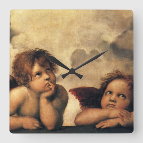 Sistine Madonna Angels by Raphael Sanzio Square Wall Clock