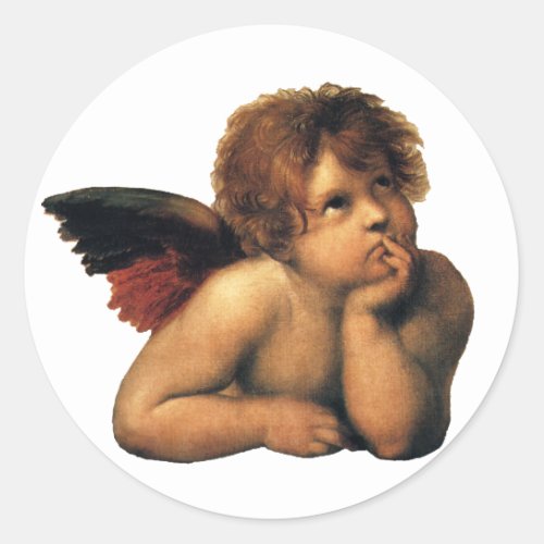 Sistine Madonna Angels detail by Raphael Sanzio Classic Round Sticker