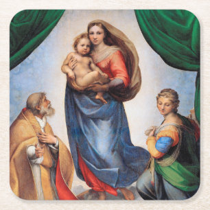 Sistine Madonna, Raphael Square Paper Coaster