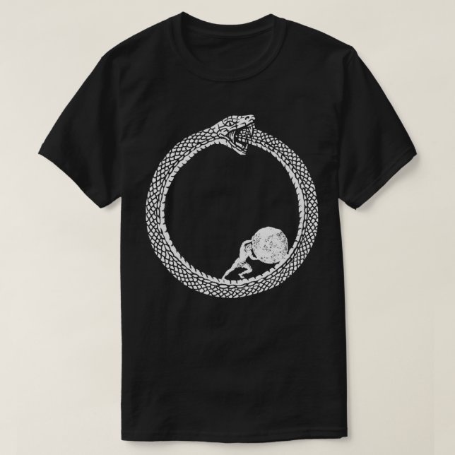 Sisyphus in an Ouroboros snake Unisex Philosophy F T-Shirt (Design Front)
