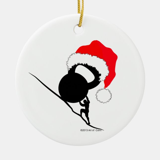 Sisyphus Kettlebell Merry Christmas Ceramic Ornament (Front)