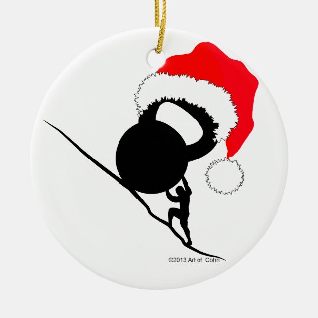 Sisyphus Kettlebell Merry Christmas Ceramic Ornament (Front)