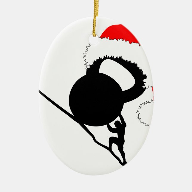 Sisyphus Kettlebell Merry Christmas Ceramic Ornament (Front)