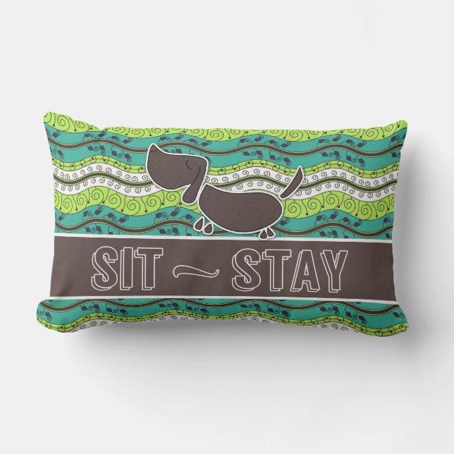 Sit and Stay Monogrammed Dog Lover Lumbar Pillow (Front)