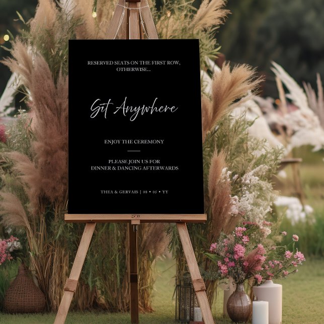 Sit Anywhere Elegant Script Black Welcome Sign (Creator Uploaded)