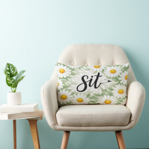 Sit Calligraphy Text On Daisy Abstract Lumbar Pillow