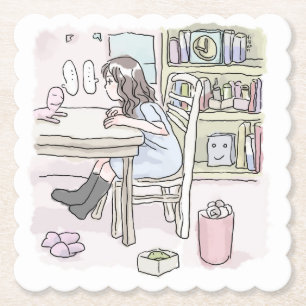 sit down at a desk in a small room paper coaster