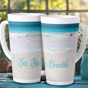 Sit Sip Breathe Coastal Beach Saying Latte Mug