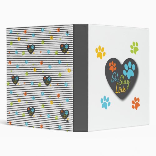 SitStayLove Colorful Paw Print 3 Ring Binder