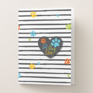 Sit.Stay.Love. Colorful Paw Print Pocket Folder