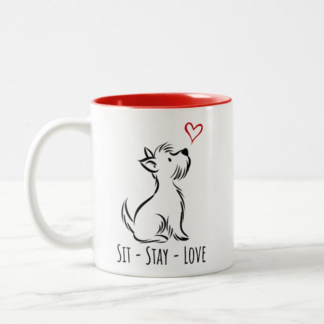 Sit-Stay-Love Westie Two-Tone Coffee Mug (Left)