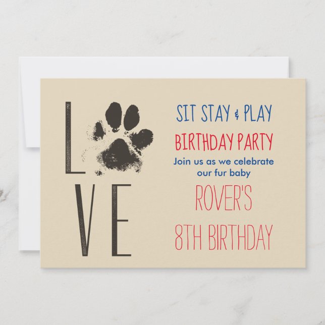Sit Stay & Play Doggy Birthday with Paw Print Invitation (Front)