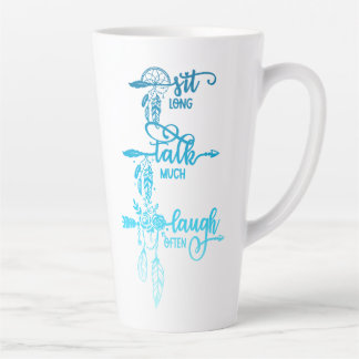 Sit, Talk, Laugh, Blue Ombre Boho Latte Mug